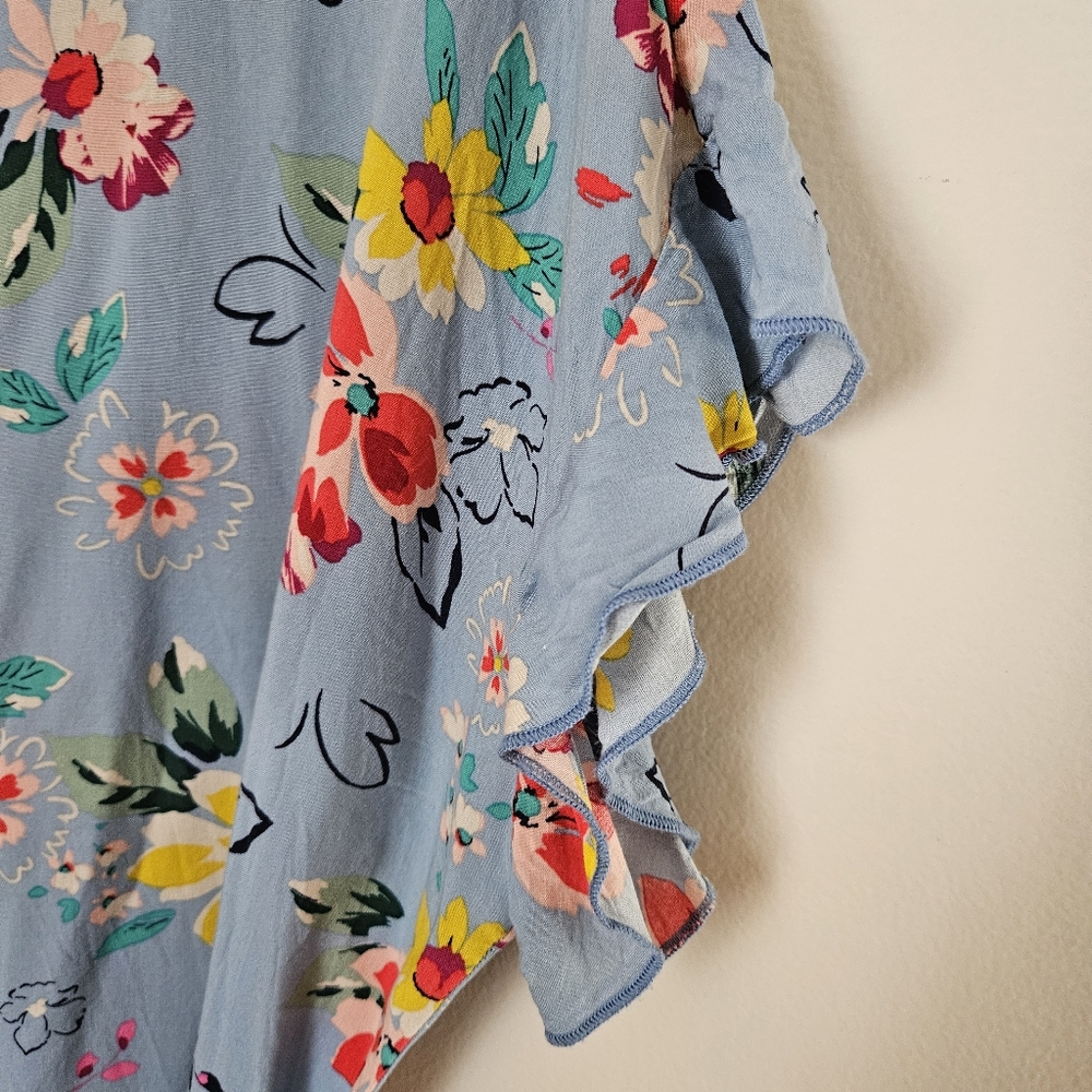 beachlunchlounge Floral Blue Shift Dress Belt Mini Short Sleeve Casual Large - Picture 3 of 13